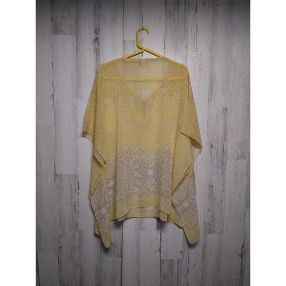 Chico's S/M Sheer Overlay Topper Yellow Beige Watercolor Kimono Top - Picture 4 of 4
